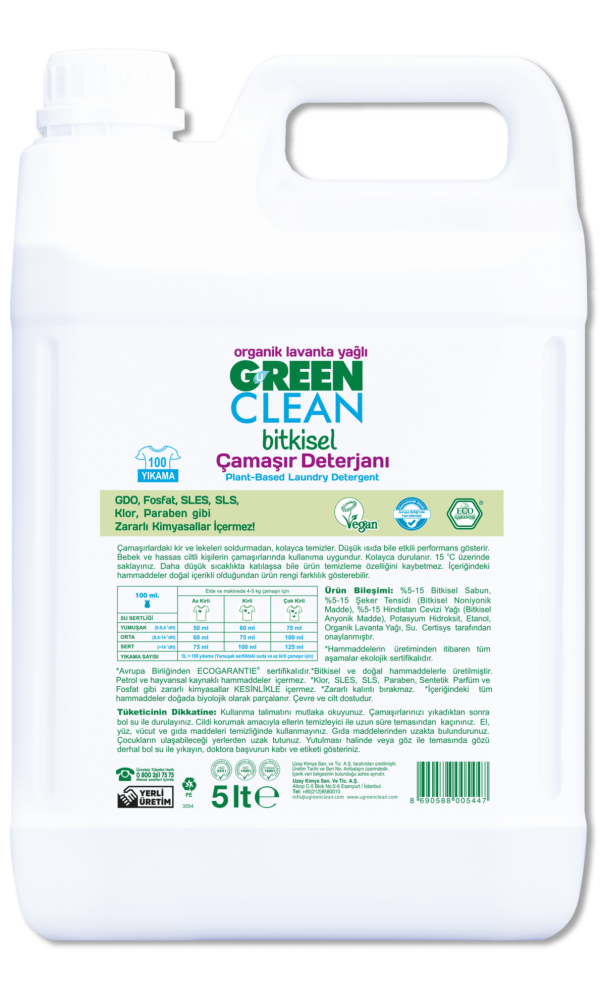 U Green Clean Sıvı Çamaşır Deterjanı 5 litre- Lavanta