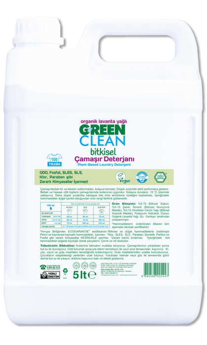 U Green Clean Sıvı Çamaşır Deterjanı 5 litre- Lavanta
